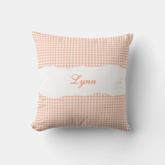 Rustic Orange Gingham Personalized Name クッション (正面)