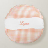 Rustic Orange Gingham Personalized Name ラウンドクッション (正面)
