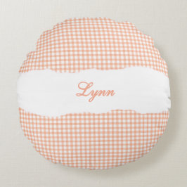 Rustic Orange Gingham Personalized Name ラウンドクッション