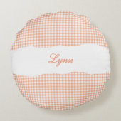 Rustic Orange Gingham Personalized Name ラウンドクッション (裏面)