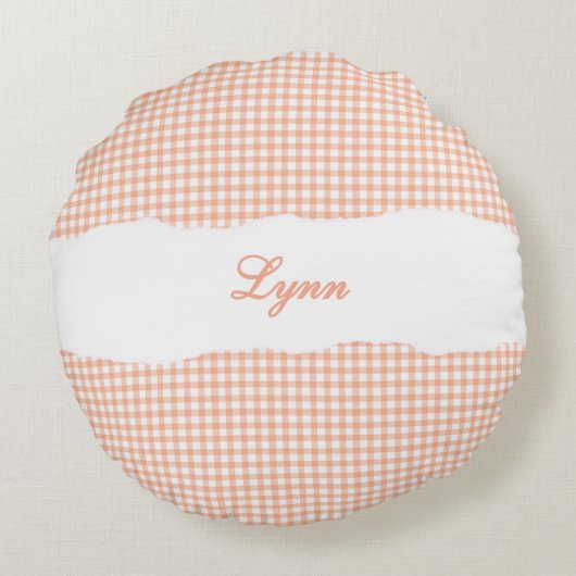 Rustic Orange Gingham Personalized Name ラウンドクッション (裏面)