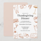 Rustic Orange Hand Drawn Thanksgiving Dinner 招待状 (正面/裏面)