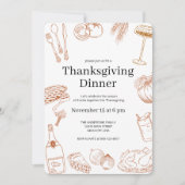 Rustic Orange Hand Drawn Thanksgiving Dinner 招待状 (正面)