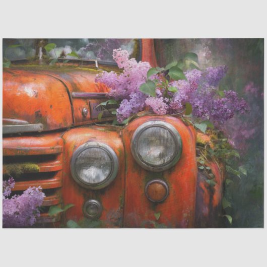 Rustic Orange Lilac Truck Decoupage 薄葉紙 (正面)