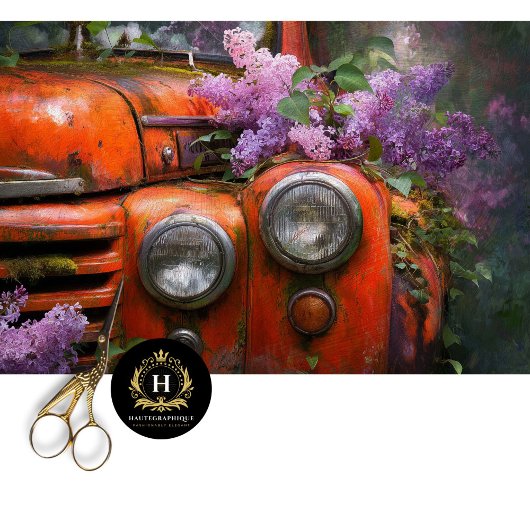 Rustic Orange Lilac Truck Decoupage 薄葉紙