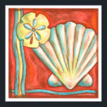 Rustic Orange Seashells ポスター<br><div class="desc">Lay out on the warm sand and find the hidden treasures! This painting by Nancy Slocum captures the beautiful water life found ashore. It captures the a beautiful orange seashell,  an orange starfish,  and a vibrant blue sand dollar. Get your beautiful ocean art today on your next Zazzle product.</div>