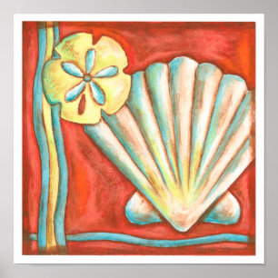 Rustic Orange Seashells ポスター