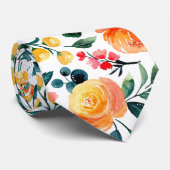Rustic Orange Watercolor Floral Wedding ネクタイ (ロール)