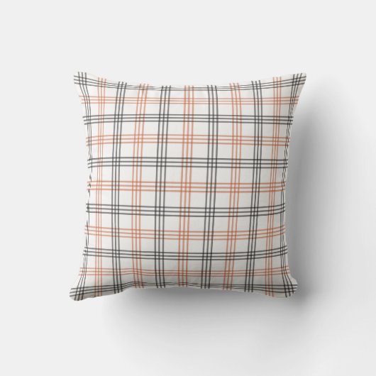 Rustic Orange, White & Black Plaid Throw Pillow クッション (裏面)