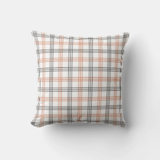 Rustic Orange, White & Black Plaid Throw Pillow クッション