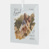 Rustic Our First Christmas Engaged Photo Christmas ガラスオーナメント (正面左)