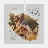 Rustic Our First Christmas Engaged Photo Christmas ガラスオーナメント (裏面)