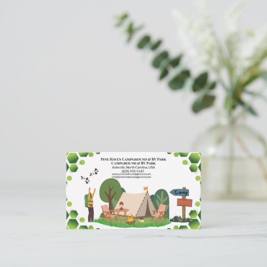 Rustic Outdoor Campground RV Park Business Design 名刺 (スタンド正面)