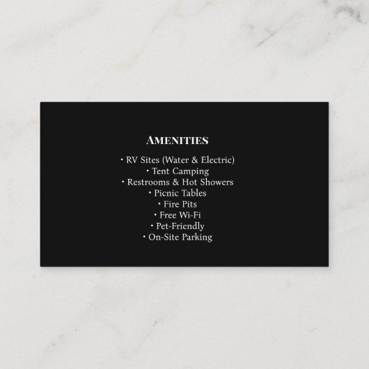 Rustic Outdoor RV Park Campground Design 名刺 (裏面)