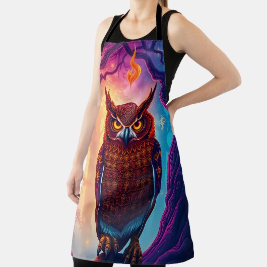 Rustic Owl Art: Earth Tone Woodland エプロン (インサイチュ)