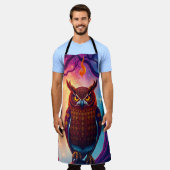 Rustic Owl Art: Earth Tone Woodland エプロン (着用した状態)