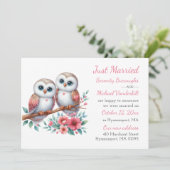 Rustic Owl Couple Boho Just Married Wedding 案内状 (スタンド正面)