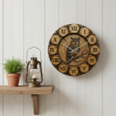 Rustic Owl Wall Clock | Wood-Look Cabin Decor ラージ壁時計