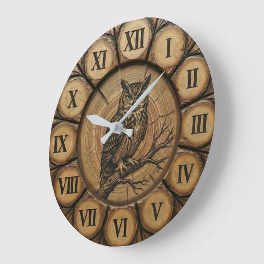 Rustic Owl Wall Clock | Wood-Look Cabin Decor ラージ壁時計 (傾斜)