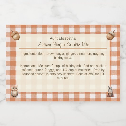 Rustic Owls Acorns Autumn Ginger Cooke Mix  フードラベル (シングルラベル)