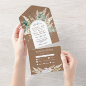 Rustic Pampas Eucalyptus Arch Beige Tan Wedding オールインワン招待状 (貼ってはがせる)