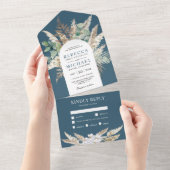 Rustic Pampas Eucalyptus Arch Dusty Blue Wedding オールインワン招待状 (貼ってはがせる)