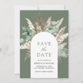 Rustic Pampas Eucalyptus Arch Sage Green Wedding セーブザデート (正面)