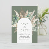 Rustic Pampas Eucalyptus Arch Sage Green Wedding セーブザデート (スタンド正面)