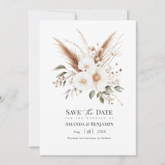 Rustic Pampas Grass Boho Bohemian Wedding QR Code セーブザデート (正面)