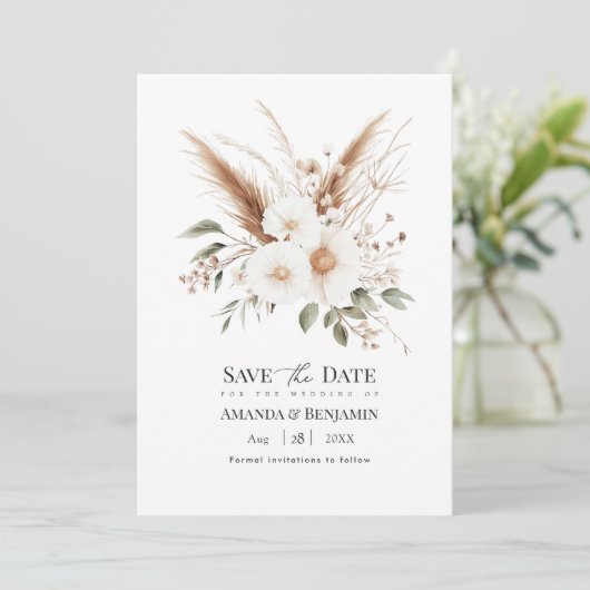 Rustic Pampas Grass Boho Bohemian Wedding QR Code セーブザデート (スタンド正面)