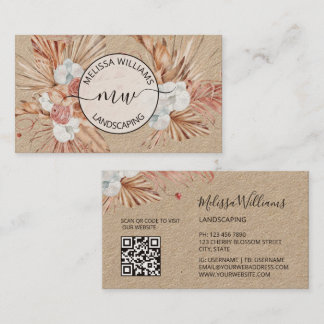 Rustic Pampas Grass Watercolor Boho Logo 名刺