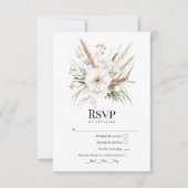 Rustic Pampas Grass White Floral Bohemian Wedding 出欠カード (正面)