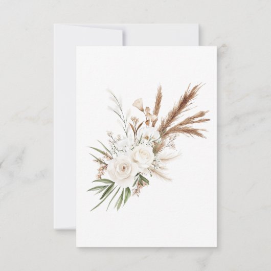 Rustic Pampas Grass White Floral Bohemian Wedding 出欠カード (裏面)