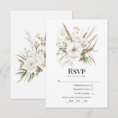 Rustic Pampas Grass White Floral Bohemian Wedding 出欠カード (正面/裏面)
