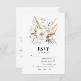 Rustic Pampas Grass White Floral Bohemian Wedding 出欠カード