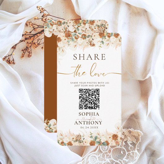 Rustic Pampas QR Code Photo Sharing Wedding エンクロージャーカード