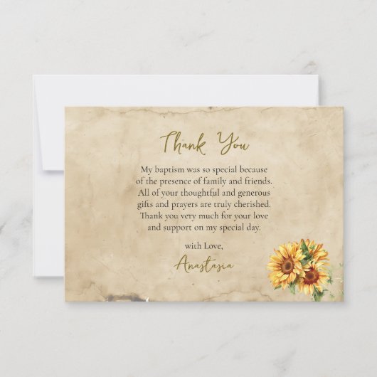 Rustic Parchment Sunflowers Orthodox Baptism       サンキューカード (正面)