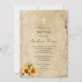 Rustic Parchment Sunflowers Orthodox Baptism 招待状 (正面)