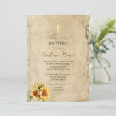 Rustic Parchment Sunflowers Orthodox Baptism 招待状 (スタンド正面)
