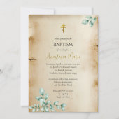 Rustic Parchment with Eucalyptus Orthodox Baptism 招待状 (正面)