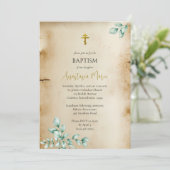 Rustic Parchment with Eucalyptus Orthodox Baptism 招待状 (スタンド正面)