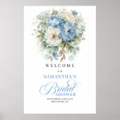 Rustic Pastel Blue Floral Bridal Shower Welcome ポスター (正面)