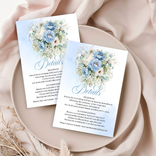 Rustic Pastel Blue Peonies Greenery Details エンクロージャーカード