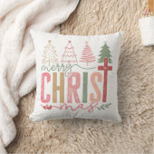 Rustic Pastel Merry Christ mas Tree クッション (ブランケット)