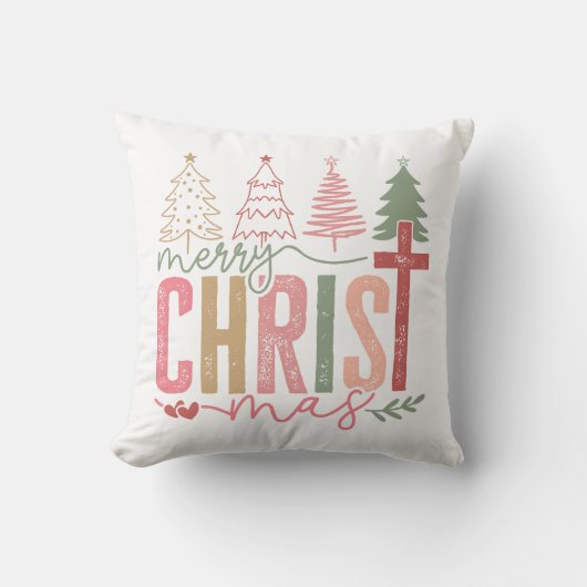 Rustic Pastel Merry Christ mas Tree クッション (正面)