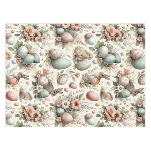 Rustic Pastel Spring Easter Bunny Decorative Eggs テーブルクロス (正面(横))