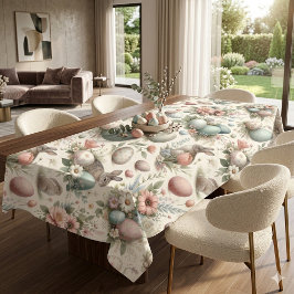 Rustic Pastel Spring Easter Bunny Decorative Eggs テーブルクロス