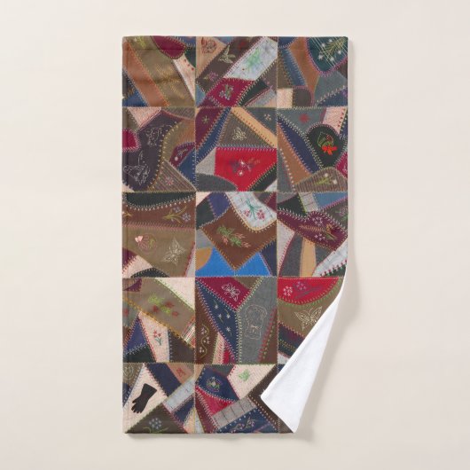 Rustic Patchwork Crazy Quilt Pattern Elegant  バスタオルセット (ハンドタオル)