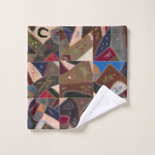 Rustic Patchwork Crazy Quilt Pattern Elegant  バスタオルセット (ウォッシュタオル)