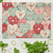 Rustic Patchwork Hearts Picnic Pattern (2) キッチンタオル (折り畳み)